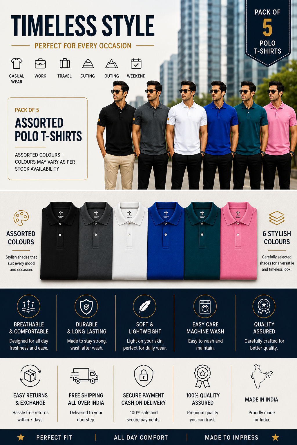 pack of 5 polo tshirt